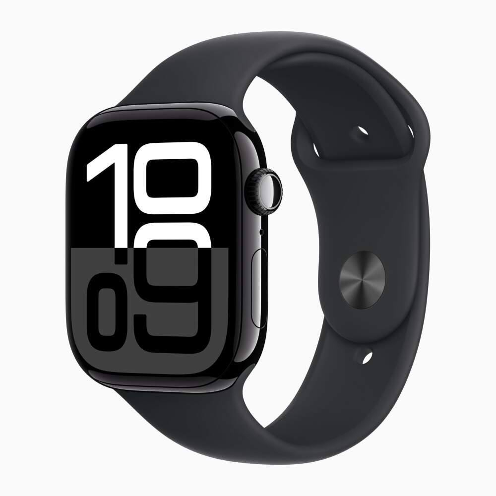 Apple Watch 10 42mm Jet Black Aluminum Case with Sport Band S/M, Black
